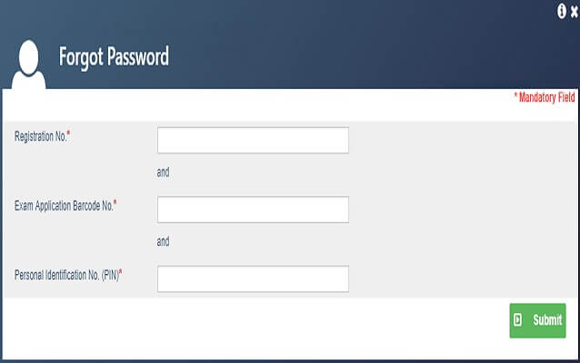 Admit Card Recover password using Registration Number, Bar code and PIN