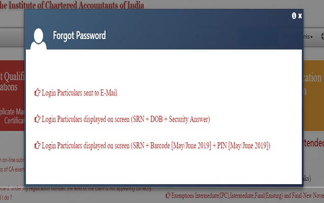 ICAI CA Admit Card recover password